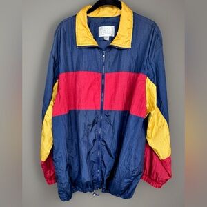 Vintage Elan Long Sleeve Full Zip Nylon Windbreaker Blue/Red/Yellow Pockets 1X